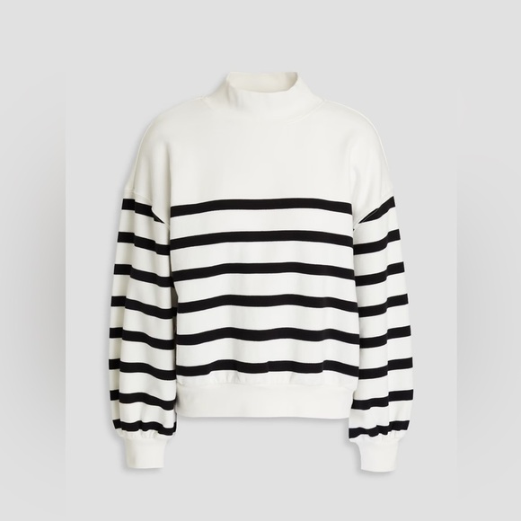 FRAME mock neck sweater balloon sleeve sweatshirt striped ribbed french terry - Picture 13 of 13